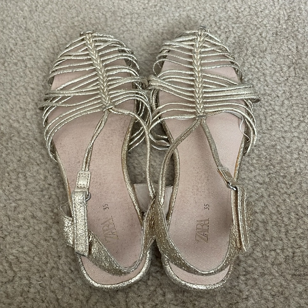 Zara Girls Gold Strappy Ankle Strap Sandals Sz:3